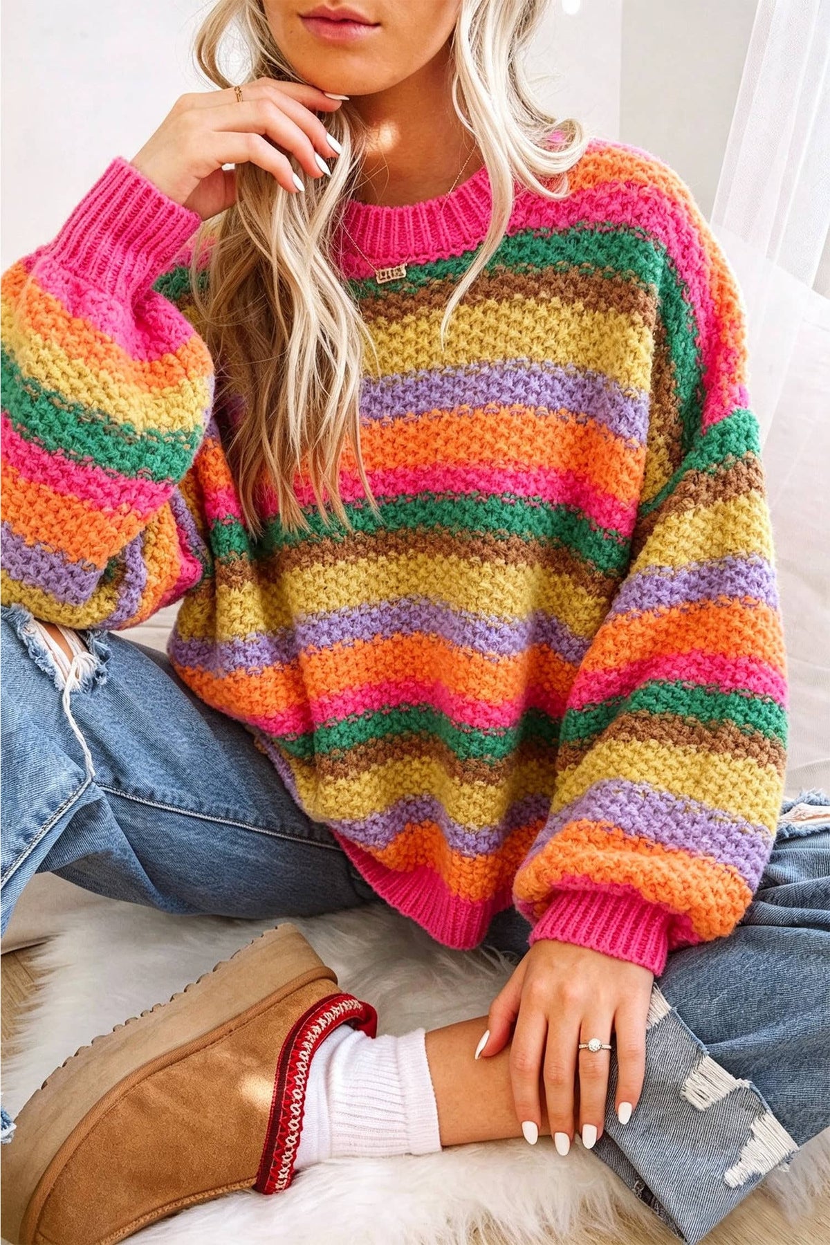Striped Knit Skittles Sweater🩷