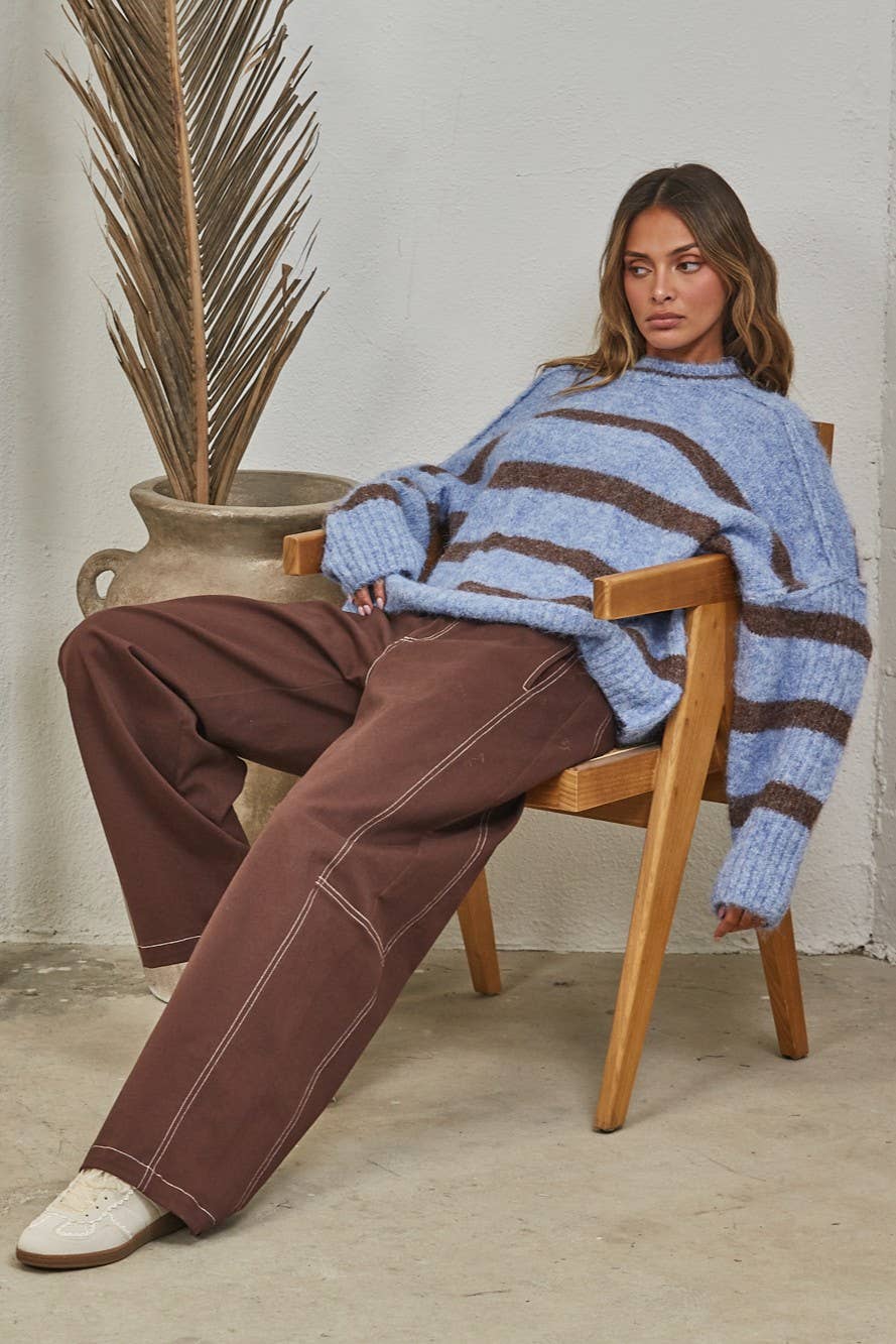 Boyfriend Stripe Sweater🩵