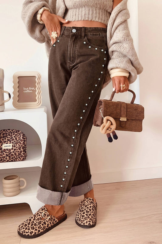 Chocolate Studded Ankle Jeans 🤎