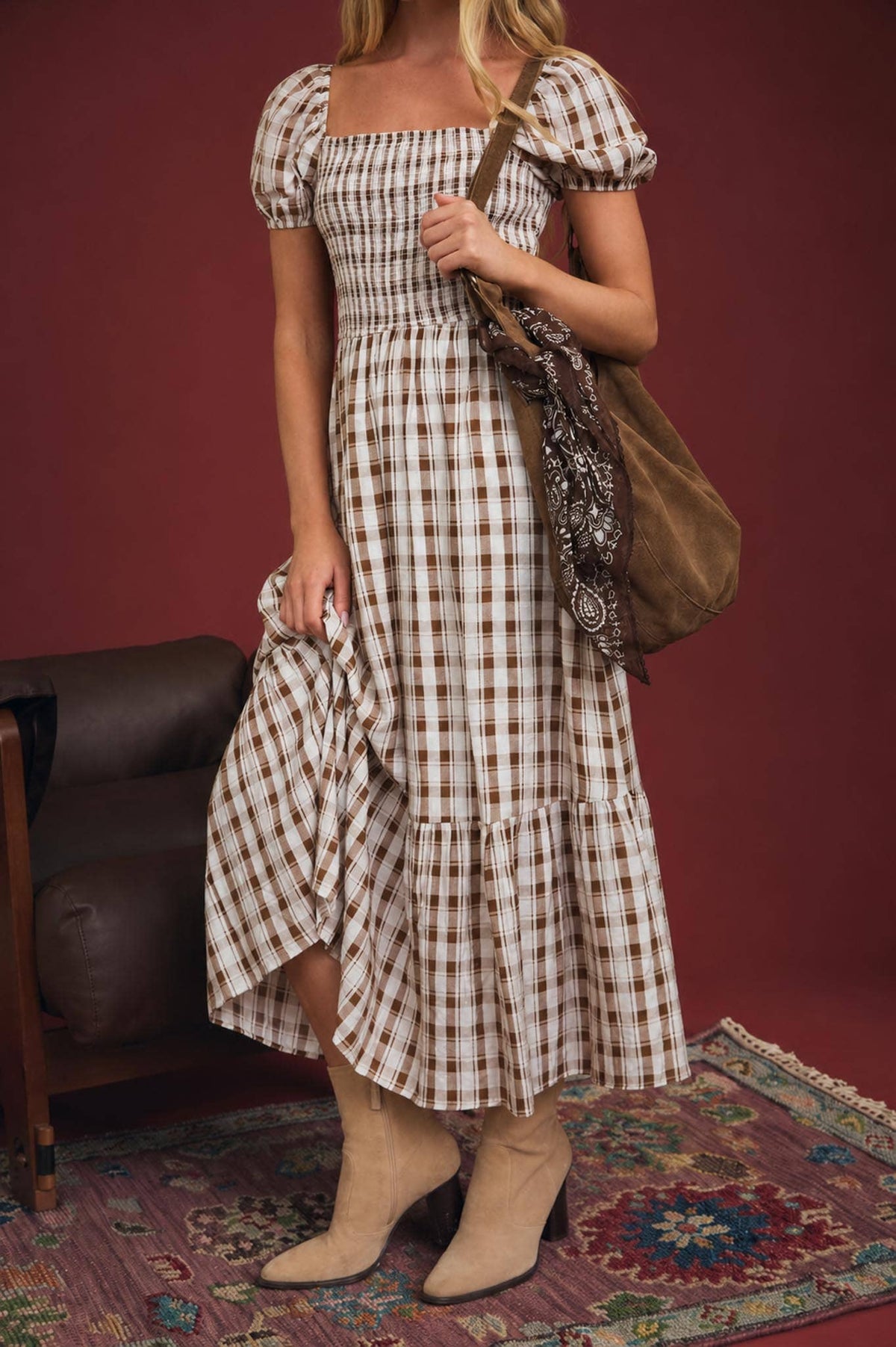 Plaid Smocked Midi Dress🤍