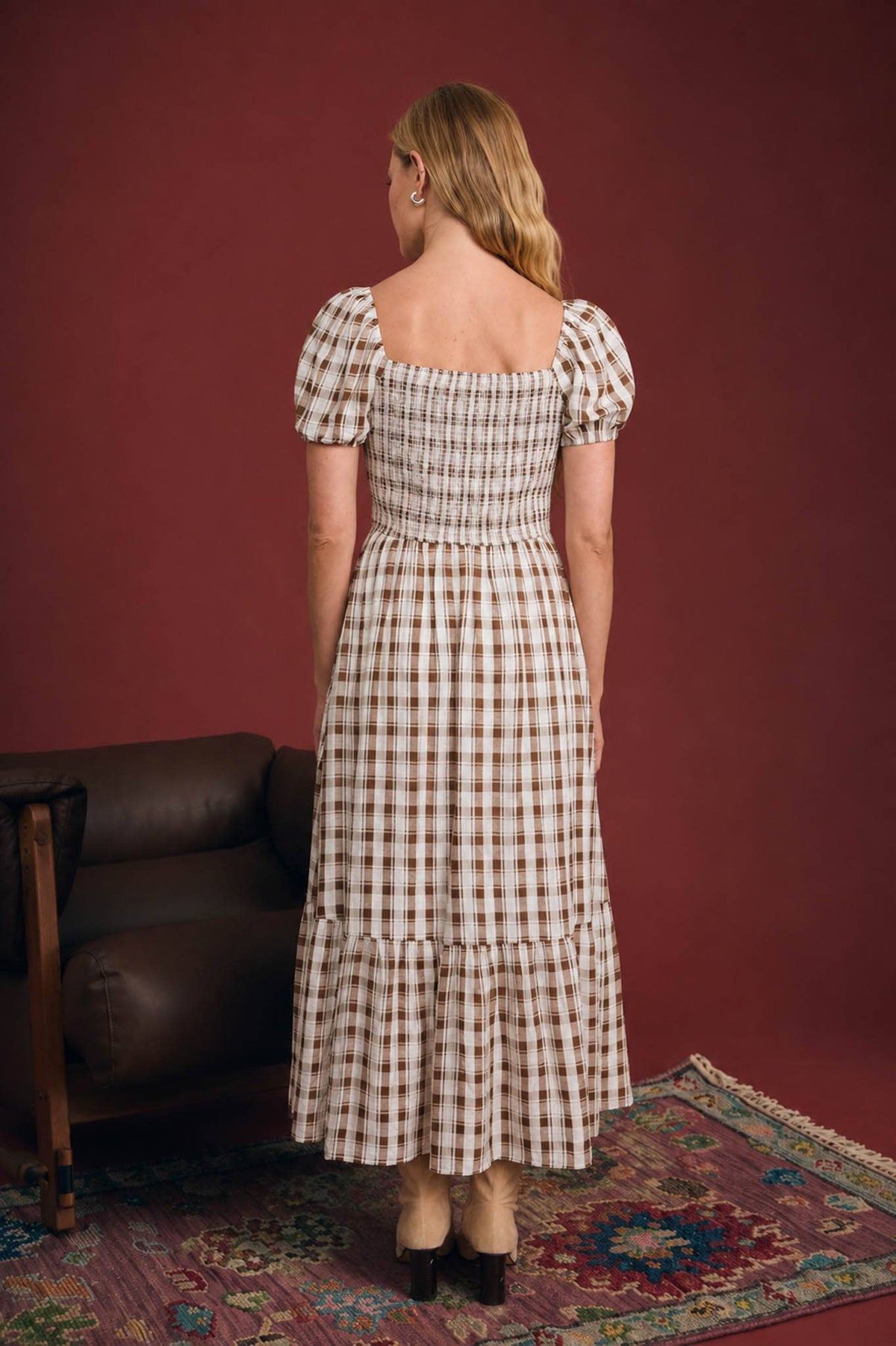 Plaid Smocked Midi Dress🤍