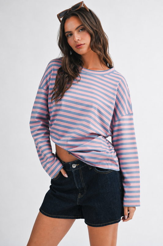 Oversized Stripe Long Sleeve💜